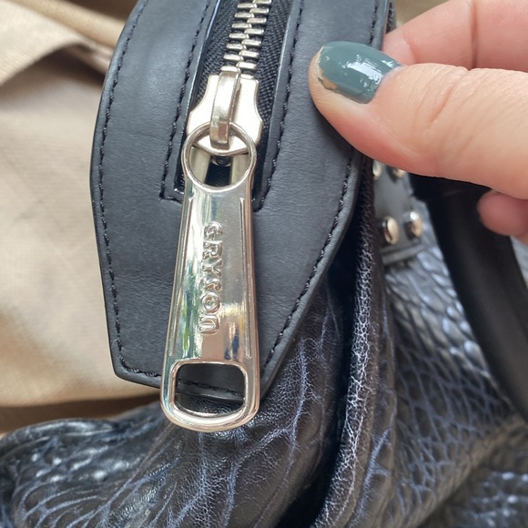 Gryson black  patterned leather satchel crossbody option preloved - Picture 5 of 11